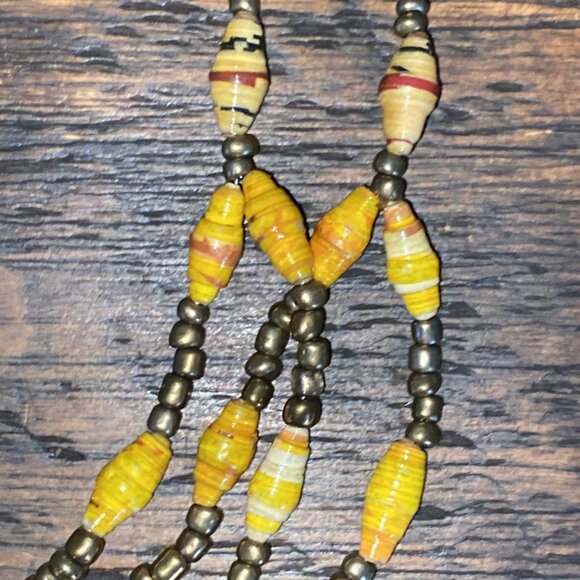 Handmade Paper Bead Necklace Three Strand Vintage Style - Picture 7 of 8